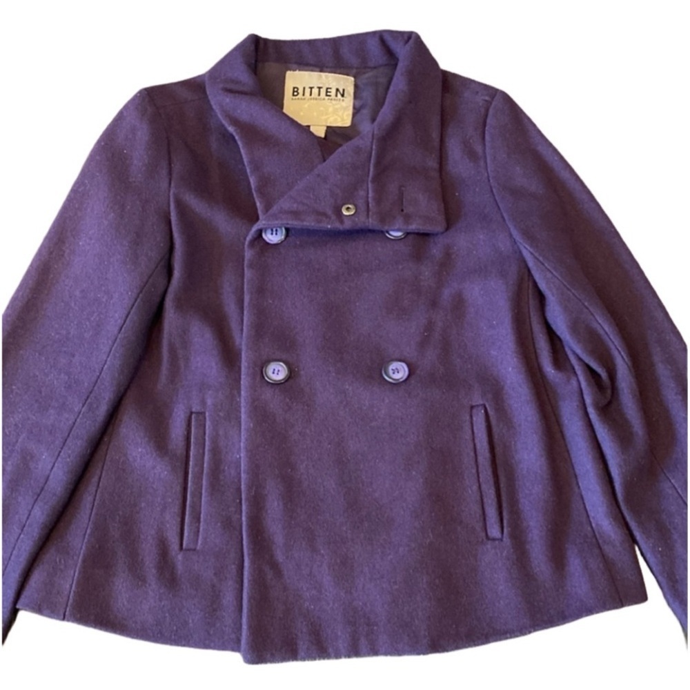 Bitten by Sarah Jessica Parker double breasted pea coat. Size S. Deep purple.